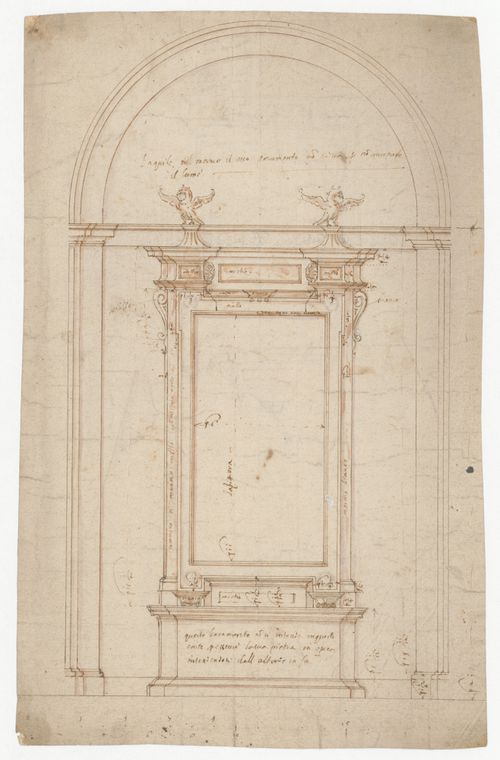 Elevation for an altarpiece frame; verso: Sketch for a frame, probably for an altarpiece