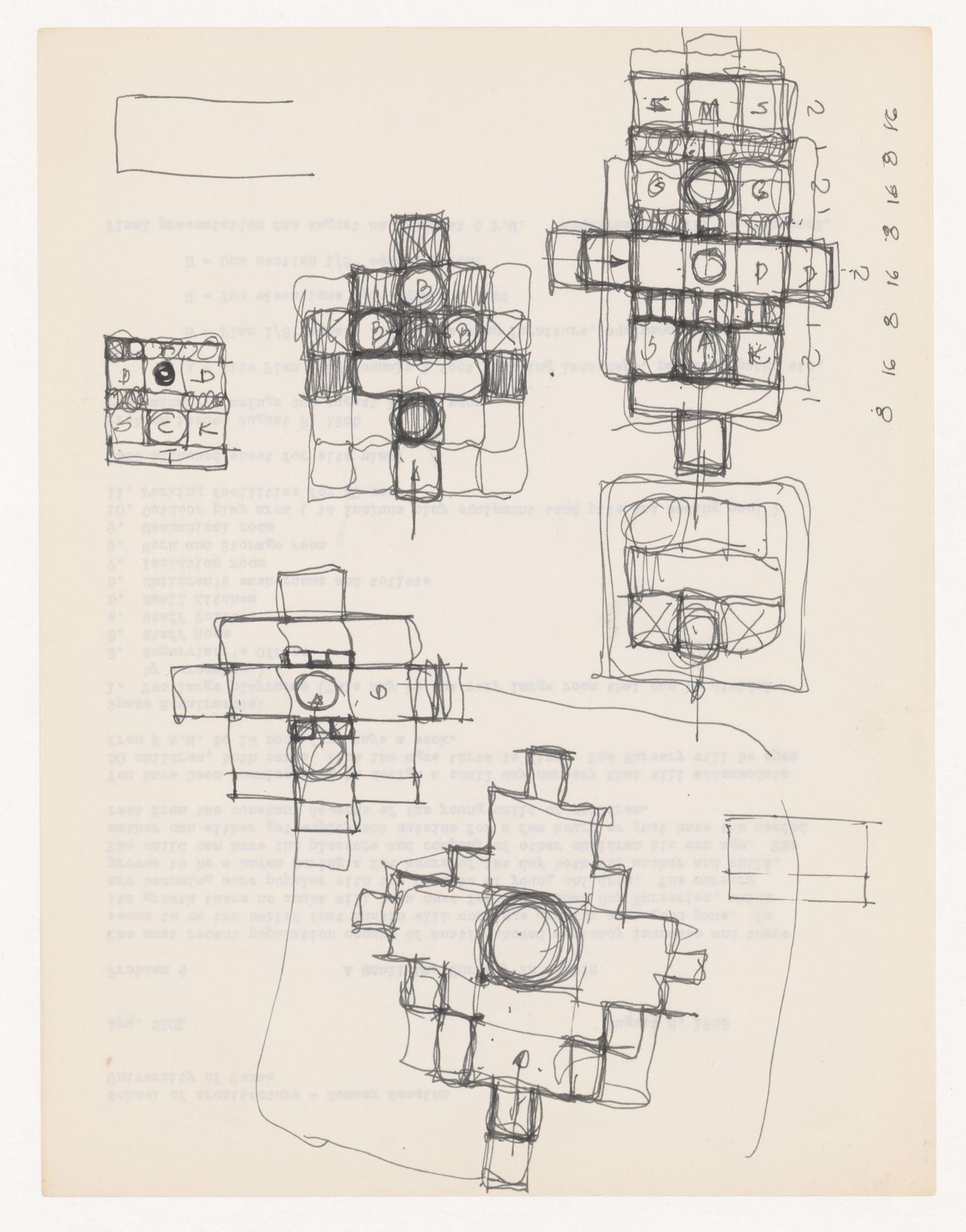 Sketch plans for Texas House 1; verso: unrelated document