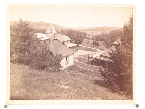 Adirondack Lodge, view from hill above, New York