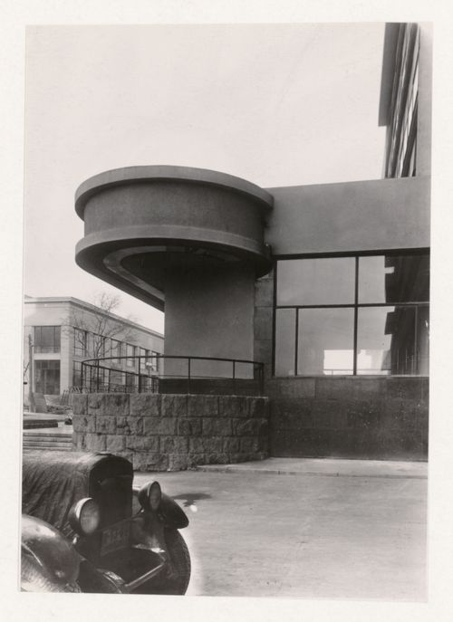 Exterior view of an entrance to the Pravda Building, Moscow