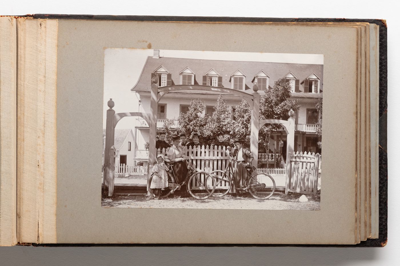 View of a group of people in front of an unidentified building, Quebec, Canada