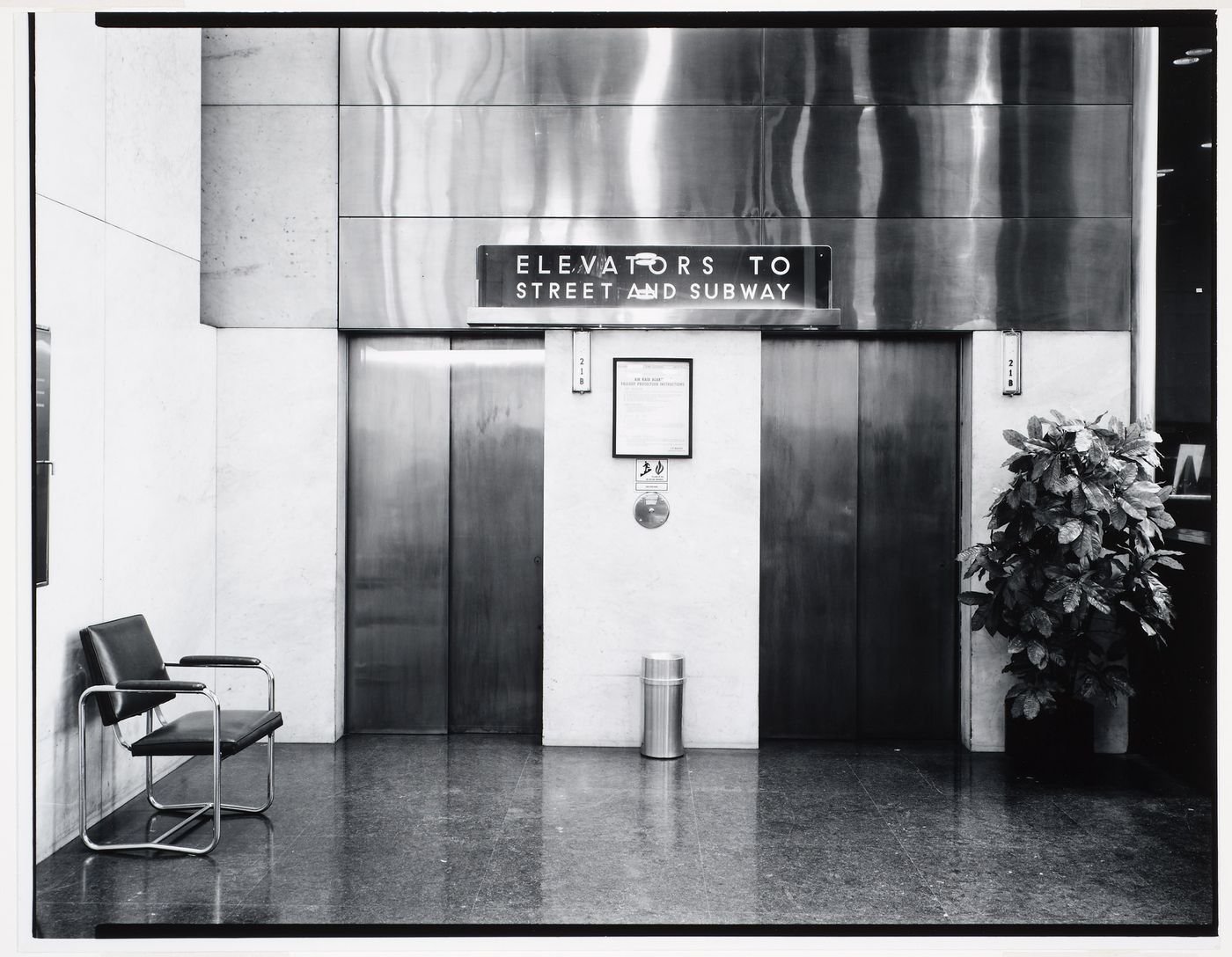 Elevators, South 12th Street entrance, Philadelphia Saving Fund Society (now PSFS), Philadelphia, Pennsylvania