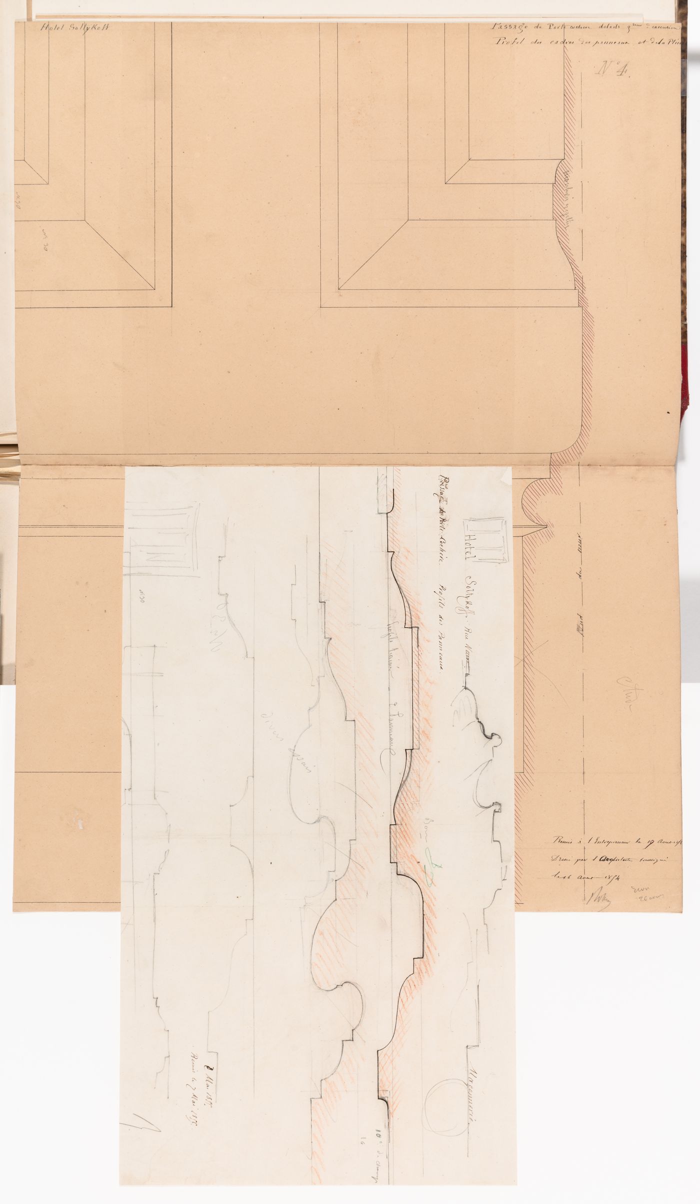 Profiles and details for the panelling for the porte cochere, Hôtel Soltykoff