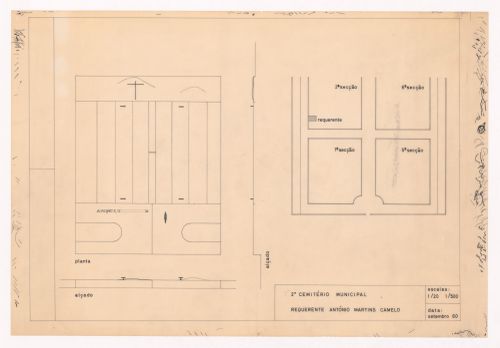 Plan and elevations for Jazigo da Família Martins Camelo no cemetério do Sendim, Matosinhos, Portugal