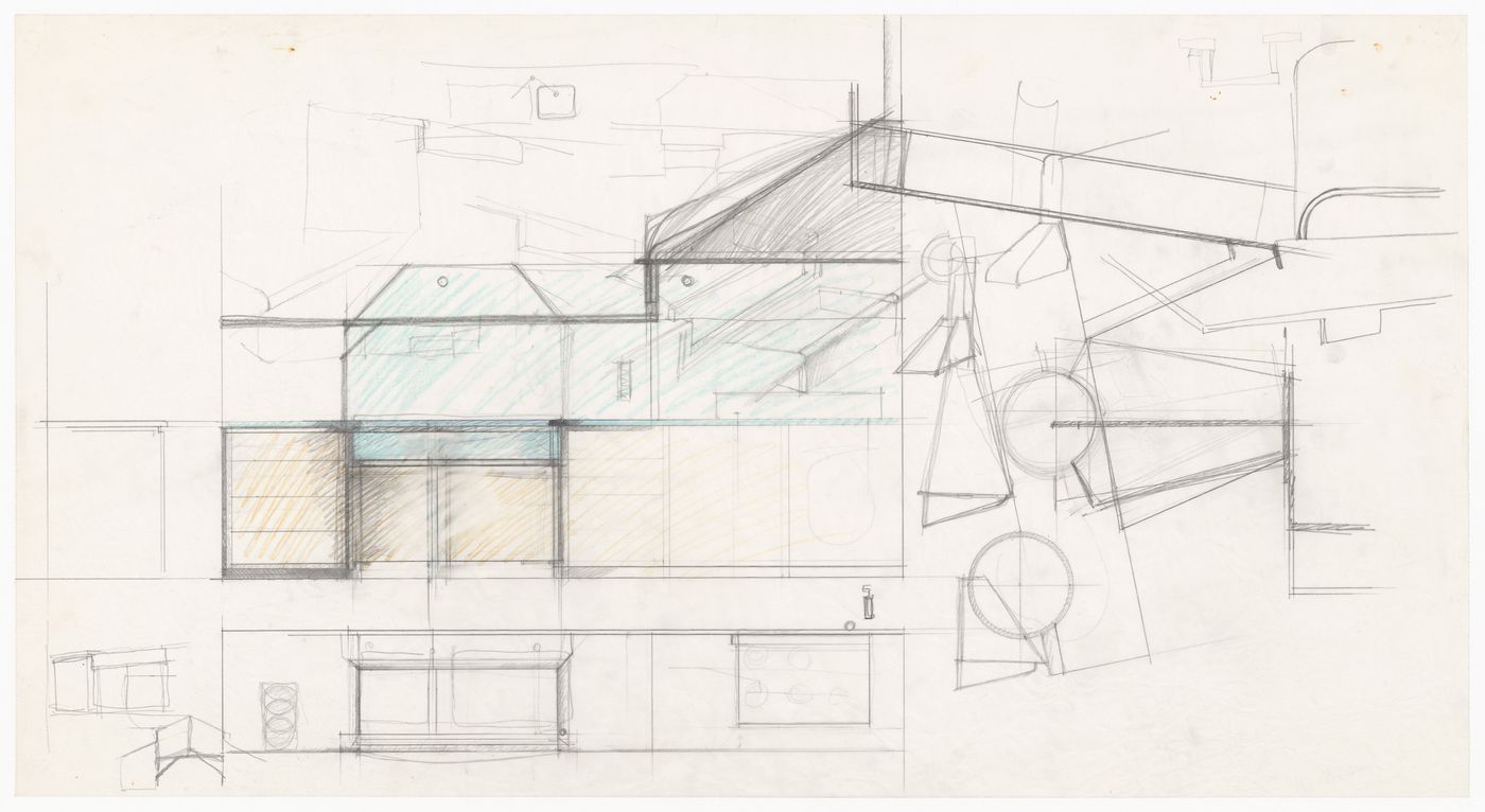 Elevation and sketches for Casa Frea, Milan, Italy