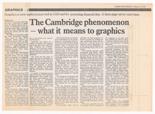 "The Cambridge Phenomenon - what it means to graphics", Computer Weekly article, part 1