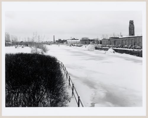 View of Lachine Canal in winter looking west from Charlevoix Bridge, Montréal, Québec