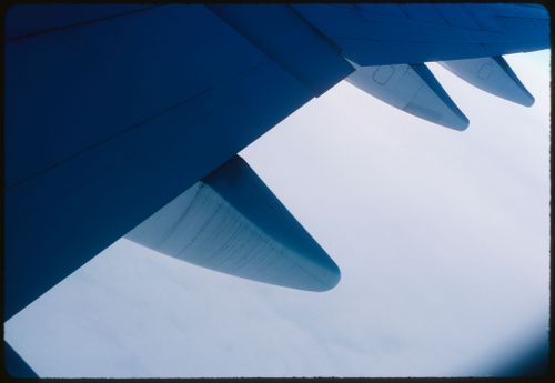 Airplane wing on a flight to Paris