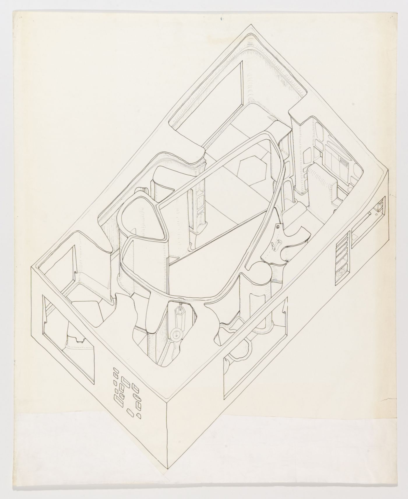 Bird's-eye axonometric for the House of the Future, Daily Mail Ideal Homes Exhibition, London, England