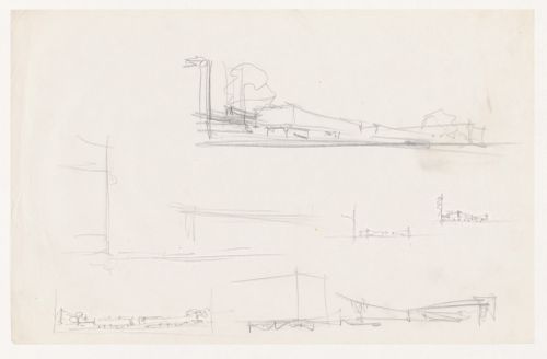 Perspective sketches for an auditorium and connected building for Illinois Institute of Technology