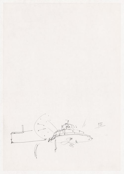 Sketch perspective of round office for Vitra International, Weil am Rhein, Germany