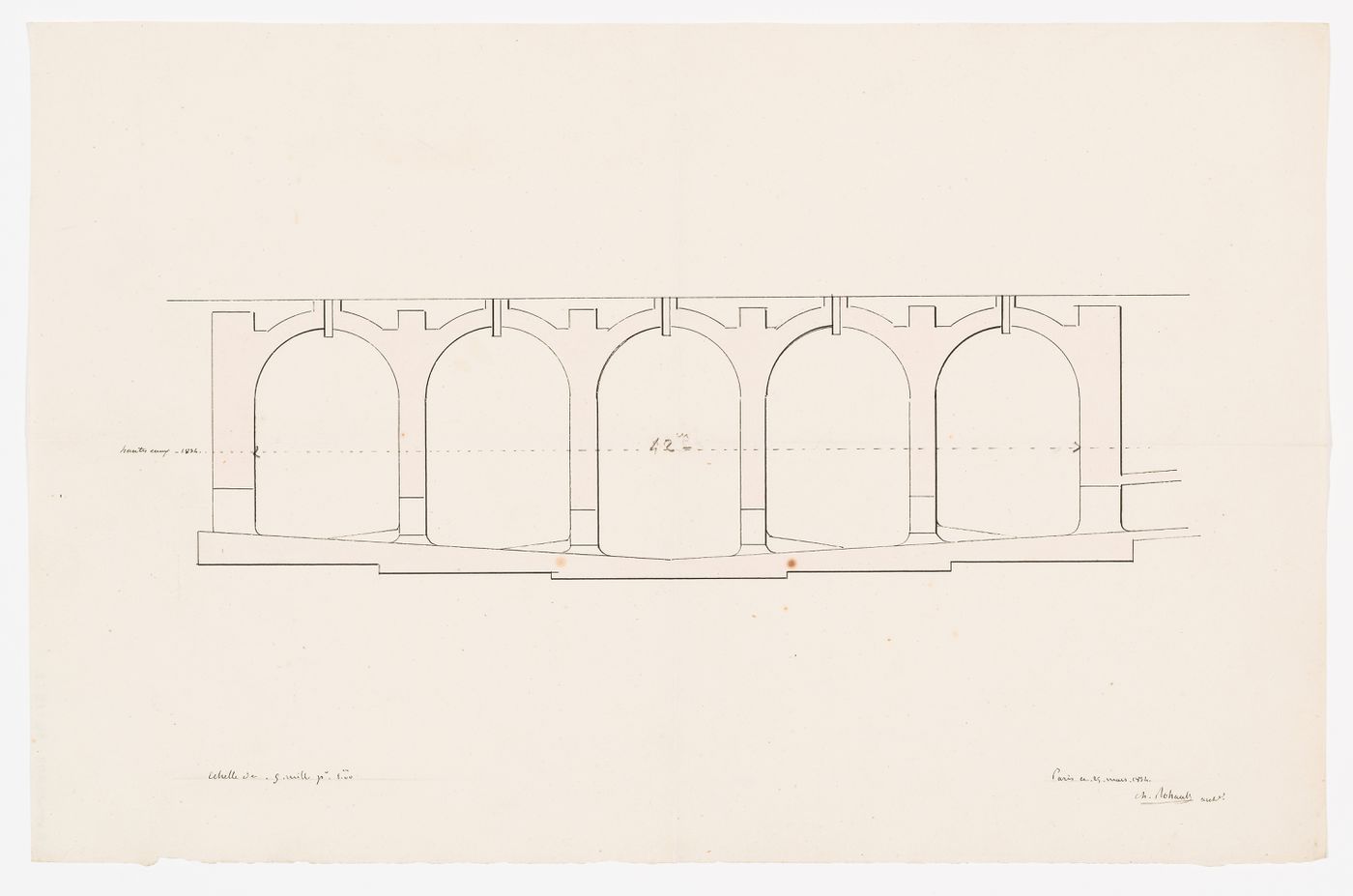 Section for a "soubassement" showing the water level in 1834