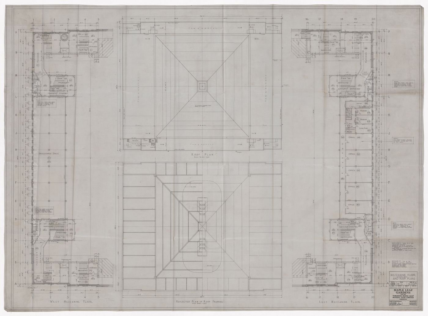 Mezzanine floor and roof plans for Maple Leaf Gardens, Toronto