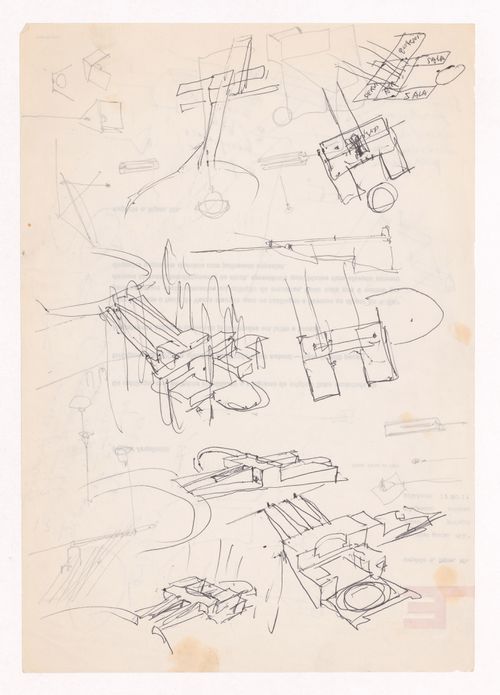 Sketch floor plans and axonometric views for Casa nas Antas, Porto, Portugal