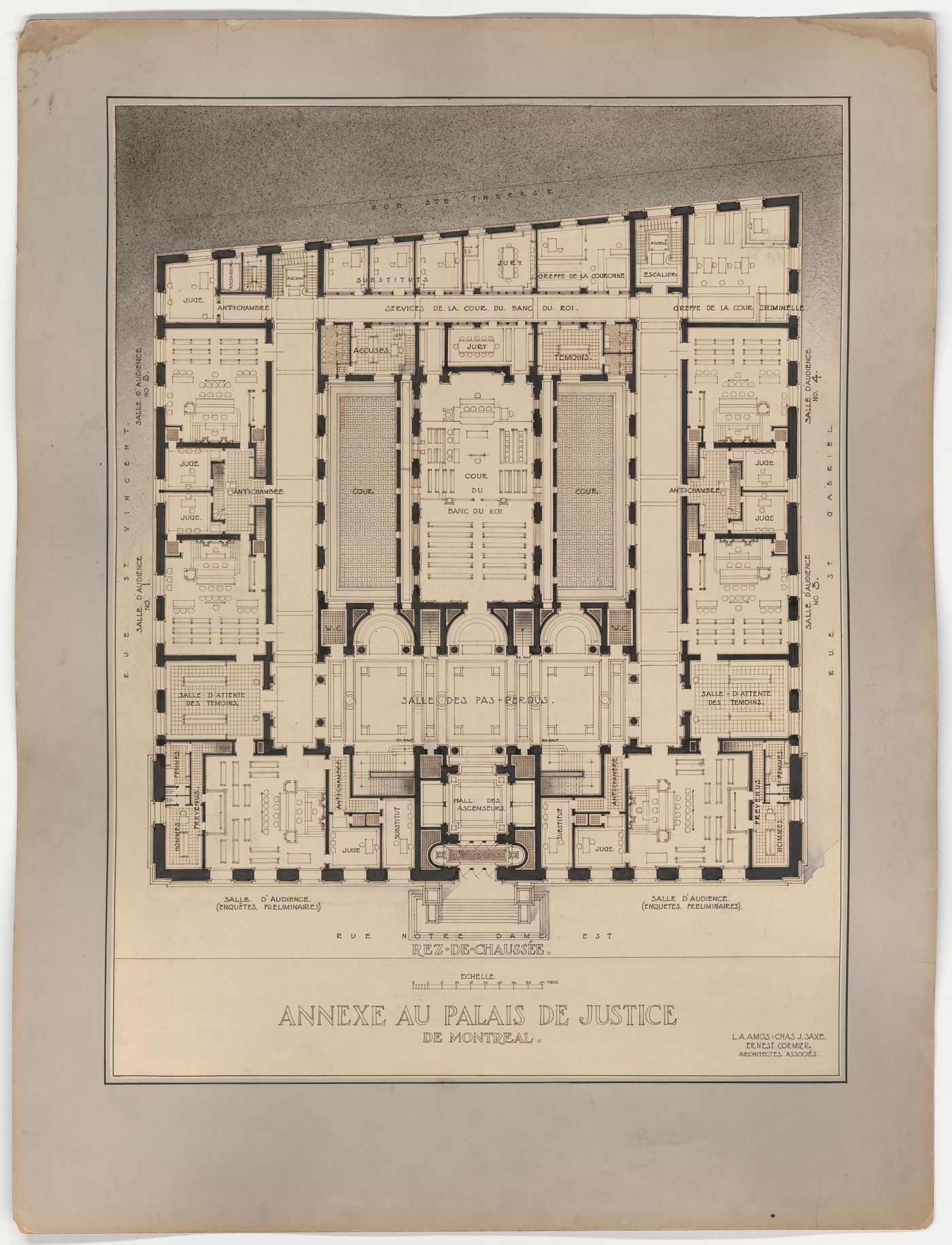 Plan du rez-de-chaussé,  Annexe au Palais de Justice de Montréal, Montréal, Canada (1920-1927)