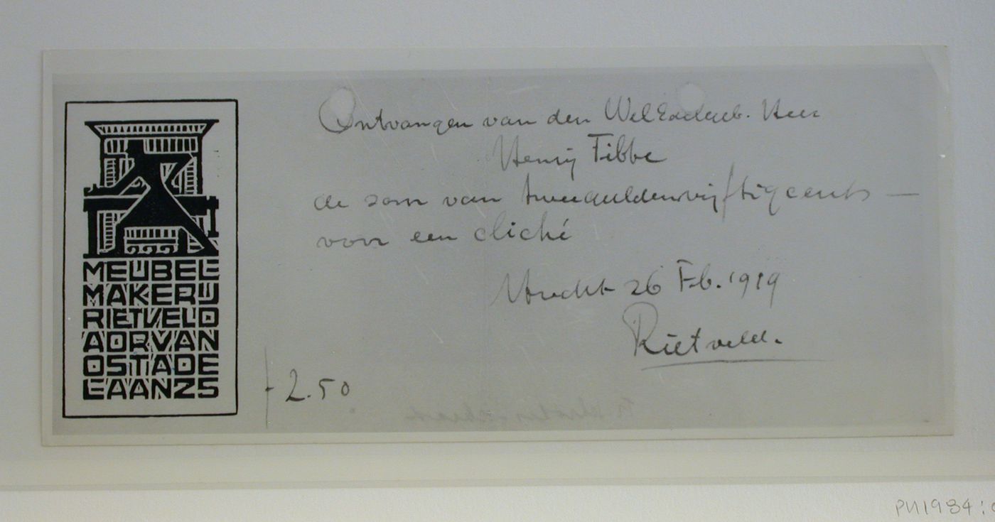Photograph of a woodcut by Gerrit Thomas Rietveld