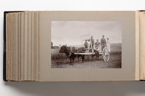 View of a group of people on a wooden cart, Quebec, Canada