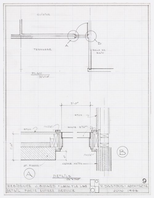 Plan et détails de la porte d'entrée de service pour Résidence Jean Simard, Laval-sur-le-Lac, Québec
