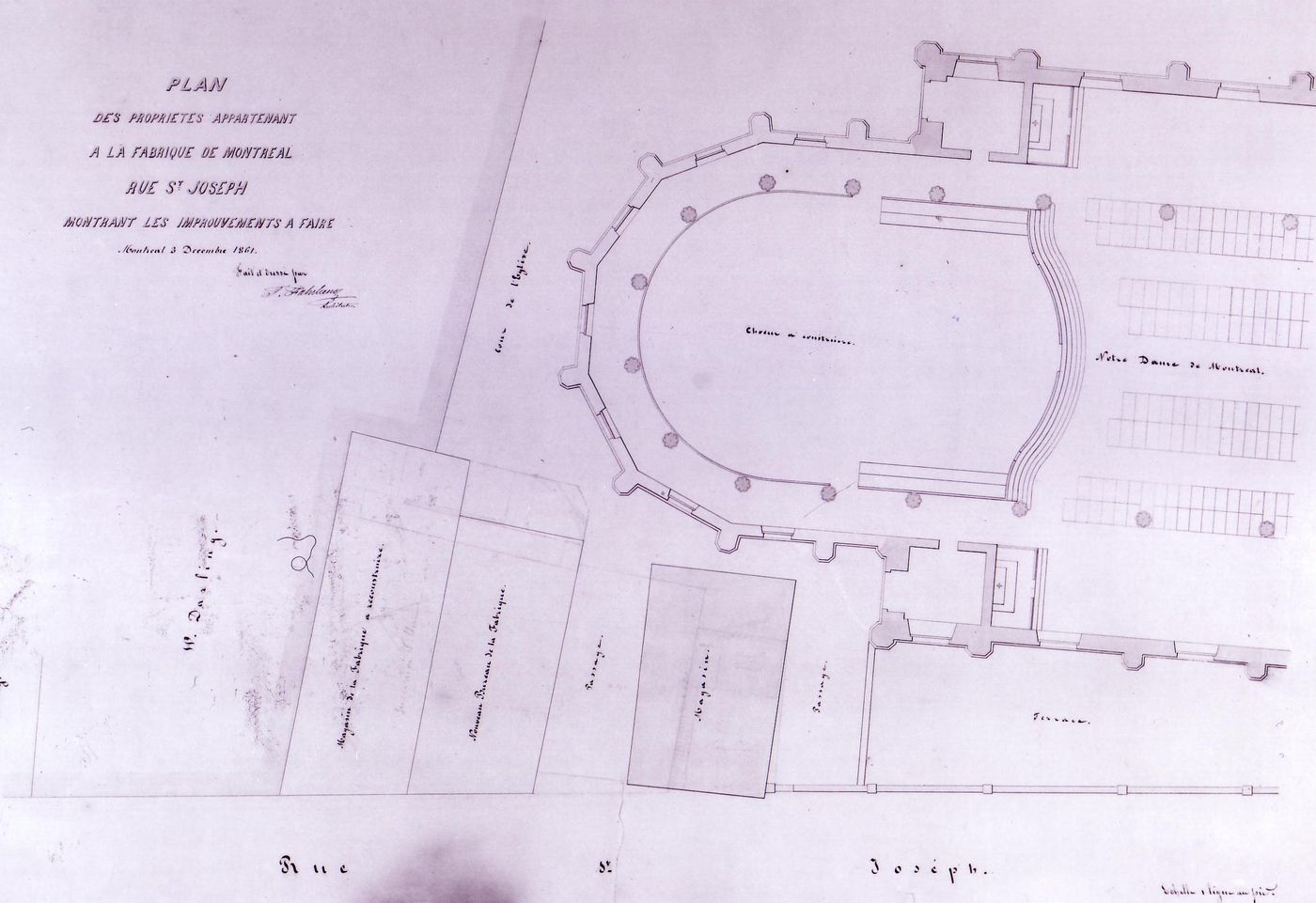 Site plan of Notre-Dame de Montréal and adjoining buildings for the renovations of the 1860s