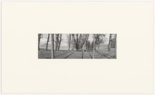 View of Parc de Marly-le-Roi showing an artificial lake bordered by topiary in the background, France