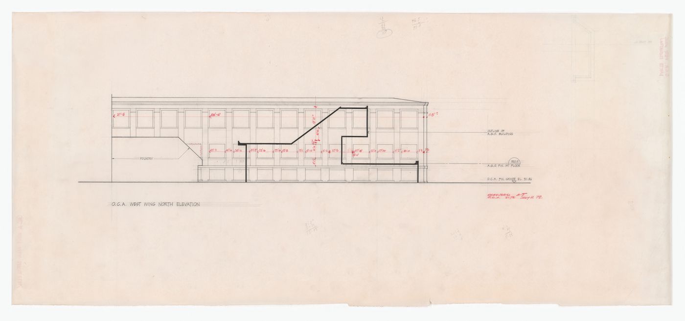 OCA west wing north elevation for Henry Moore Sculpture Centre, Art Gallery of Ontario, Stage I Expansion, Toronto