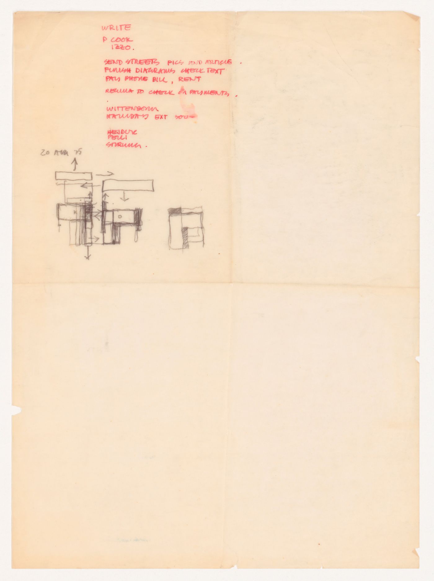Notes and sketches for House VI, Cornwall, Connecticut