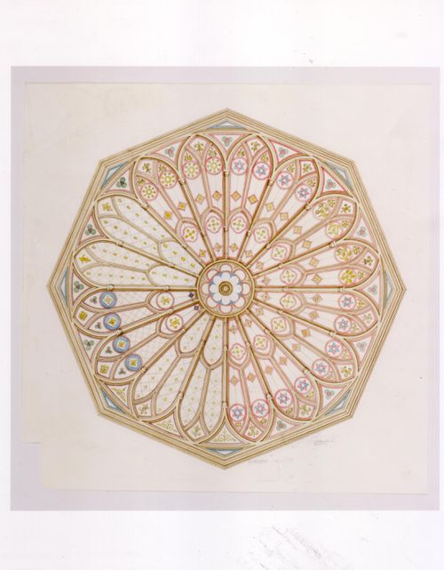 Plan for a stained glass window for the ceiling for the interior design by Bourgeau et Leprohon for Notre-Dame de Montréal
