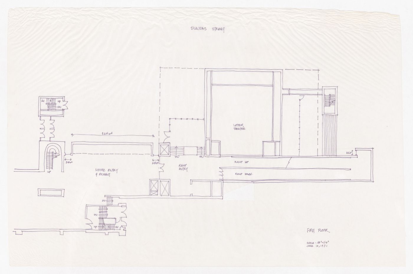 Sketch first floor plan for Henry Moore Sculpture Centre, Art Gallery of Ontario, Stage I Expansion, Toronto