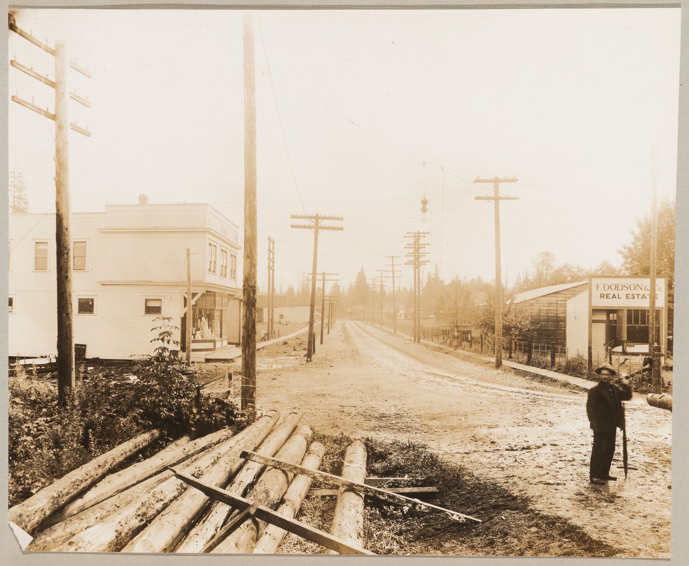 View of School Road showing a store on the left, Coquitlam (now Port Coquitlam), British Columbia