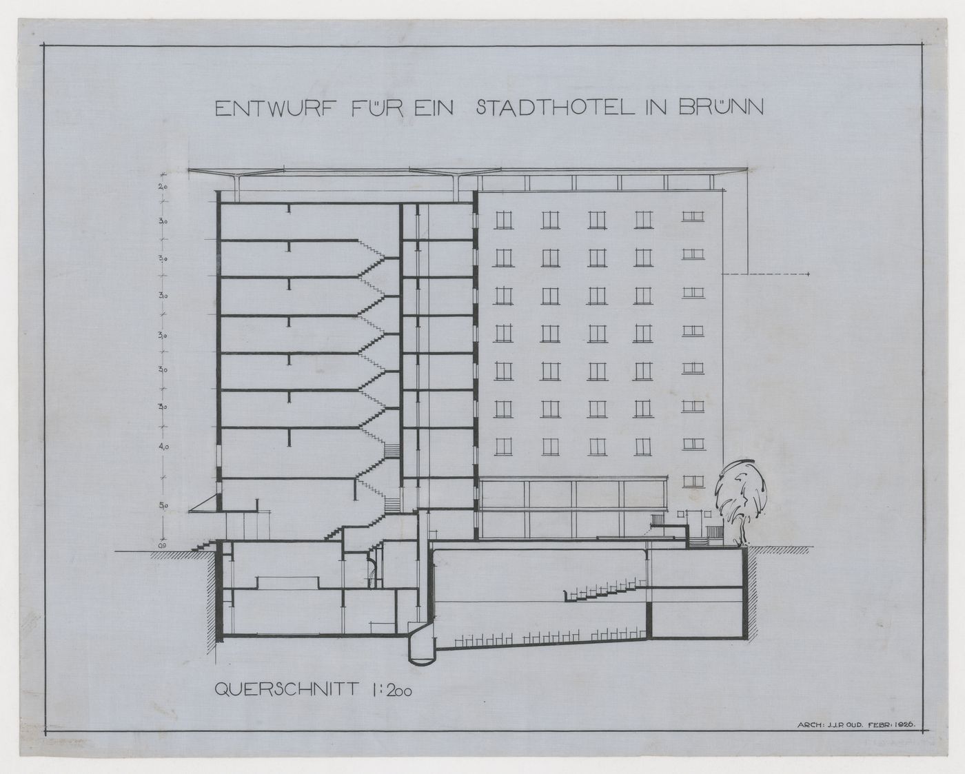 Half section for Hotel Stiassni, Brno, Czechoslovakia (now Czech Republic)