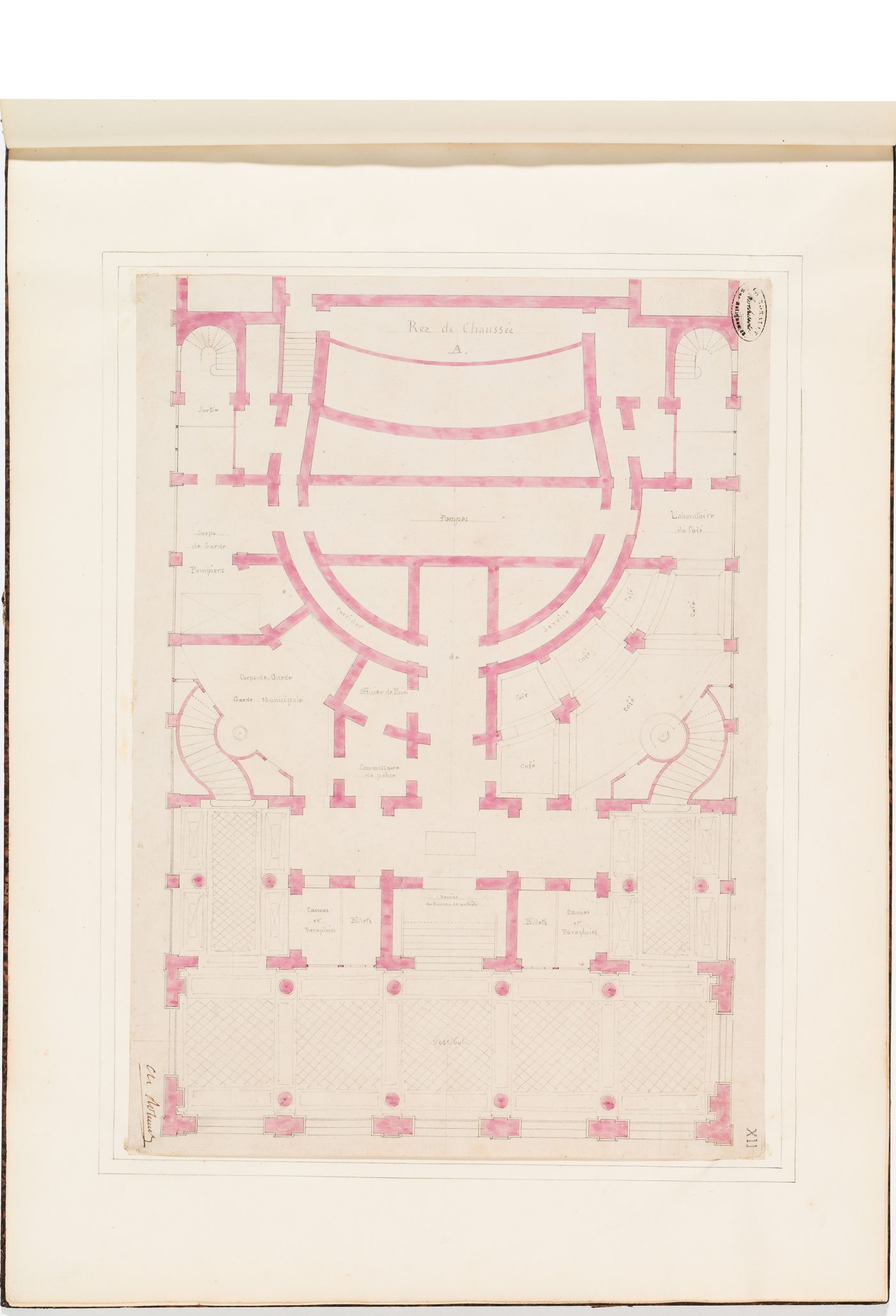 Partial ground floor plan for level A for the Théâtre Royal Italien