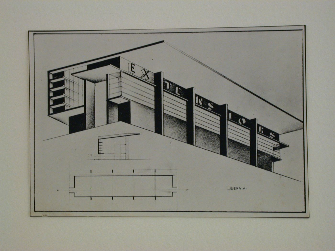 Pavillon pour l'exposition des produits orthopédiques "Extension". Arch. Adalberto Libera