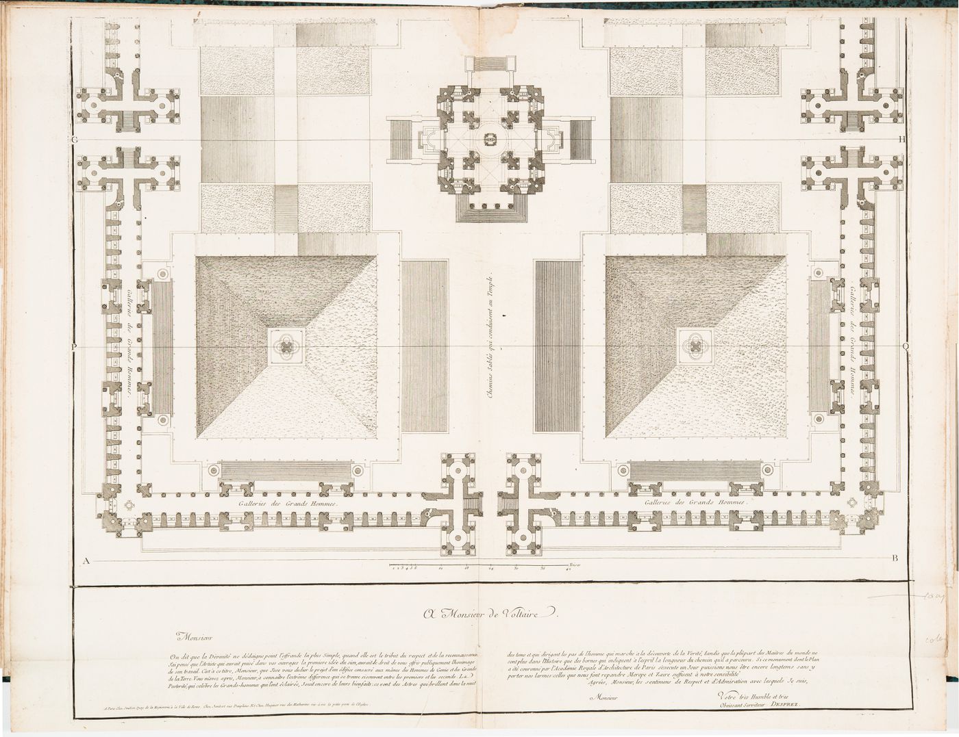 Design by Louis Jean Desprez for a funerary temple in honour of "les cendres des rois et les grands hommes": Partial plan