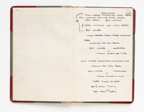 Page from red and grey notebook with Tree Dance and other projects