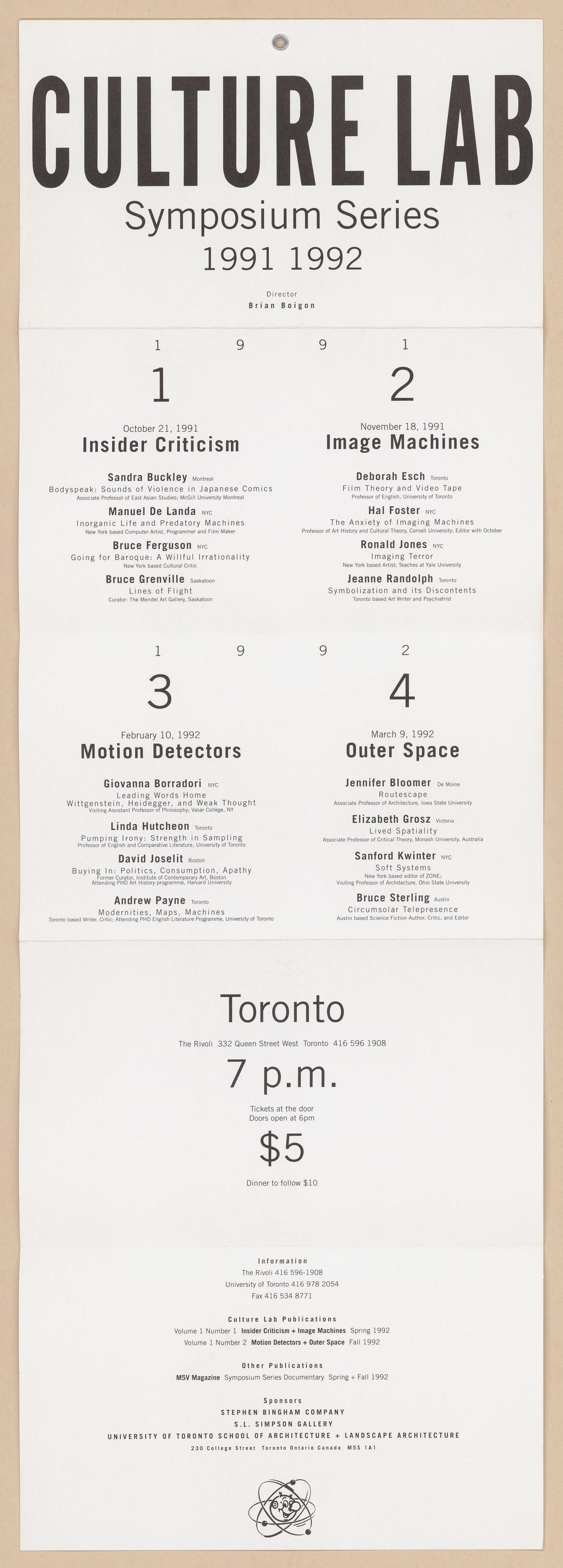 Culture Lab symposium series poster, 1991-1992