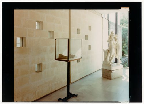 Interior view of the Plaster Cast Gallery showing a display case and casts, Museo canoviano, Possagno, Italy