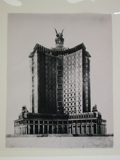 Photograph of a perspective drawing for the editing block of the Izvestiia newspaper combine, Moscow