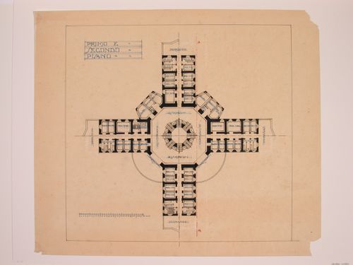 Plan of the first and second floors for a cruciform-plan hotel