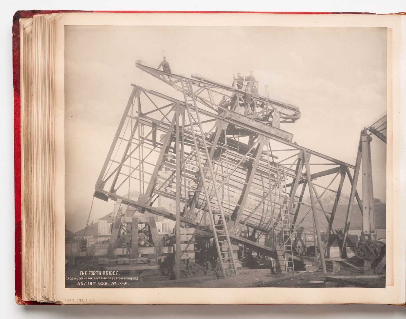 View of a building site for the construction of the Forth Bridge, Firth of Forth, Scotland, United Kingdom