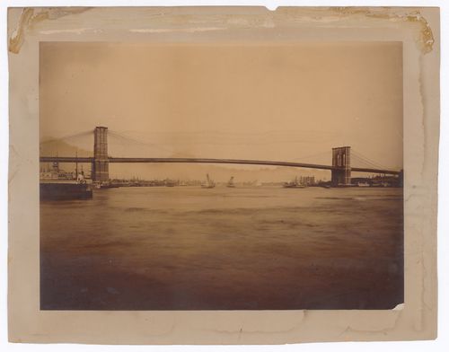 View of Brooklyn Bridge spanning the East River, New York City, New York