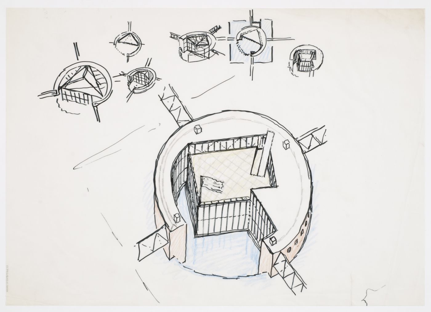 Houston Circle, Houston, Texas: axonometric and sketches