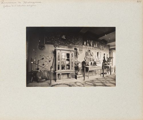 View of exhibition of Malagasy material culture, Pavillon de Madagascar, Exposition universelle, 1900, Paris, France