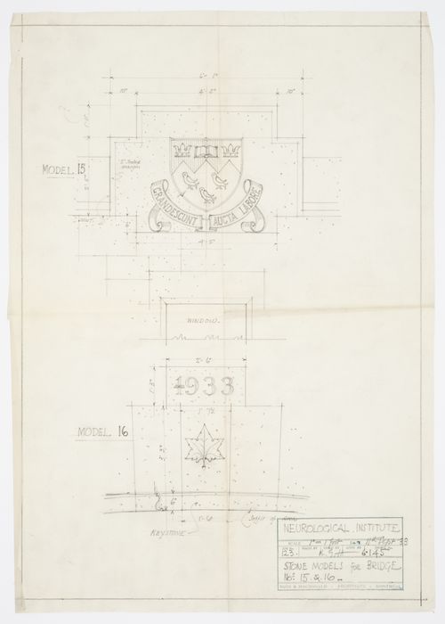 Montréal Neurological Institute, Montréal, Québec: drawing for stone models for bridge