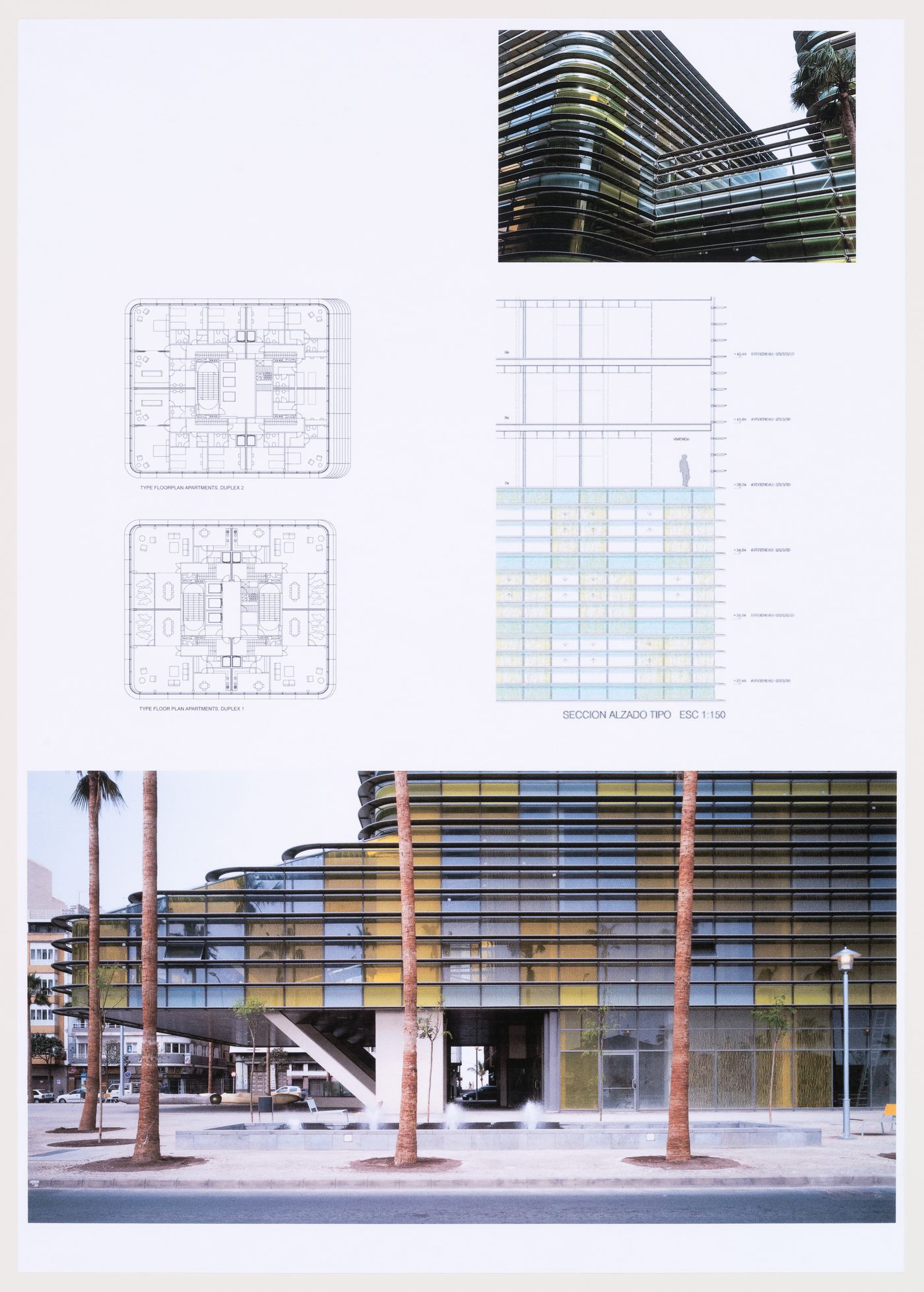 Plans and partial views of the tower, Plaza y torre Woermann, Las Palmas, Canary Islands