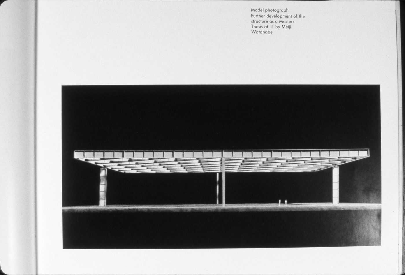 Slide of a photograph of Steel Exhibition for the1964 World's Fair, by Meiji Watanabe. Student Master Thesis, IIT