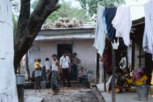 View of a street and inhabitants in India