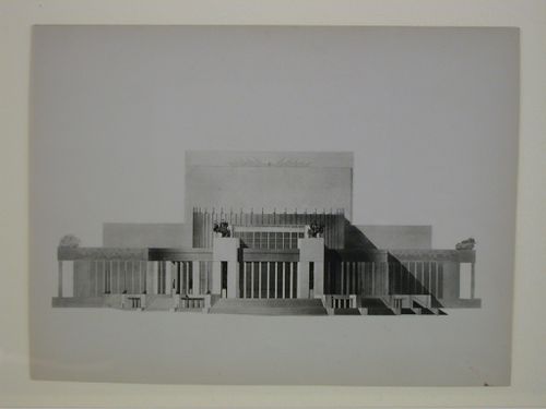 Photograph of an elevation for the principal façade for a Red Army Theater, Moscow