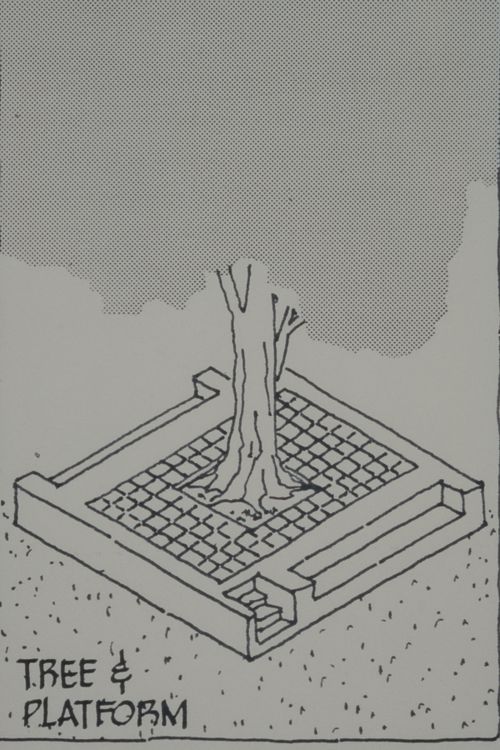 Axonometric view of tree and platform for Aranya Housing Project, Indore, India