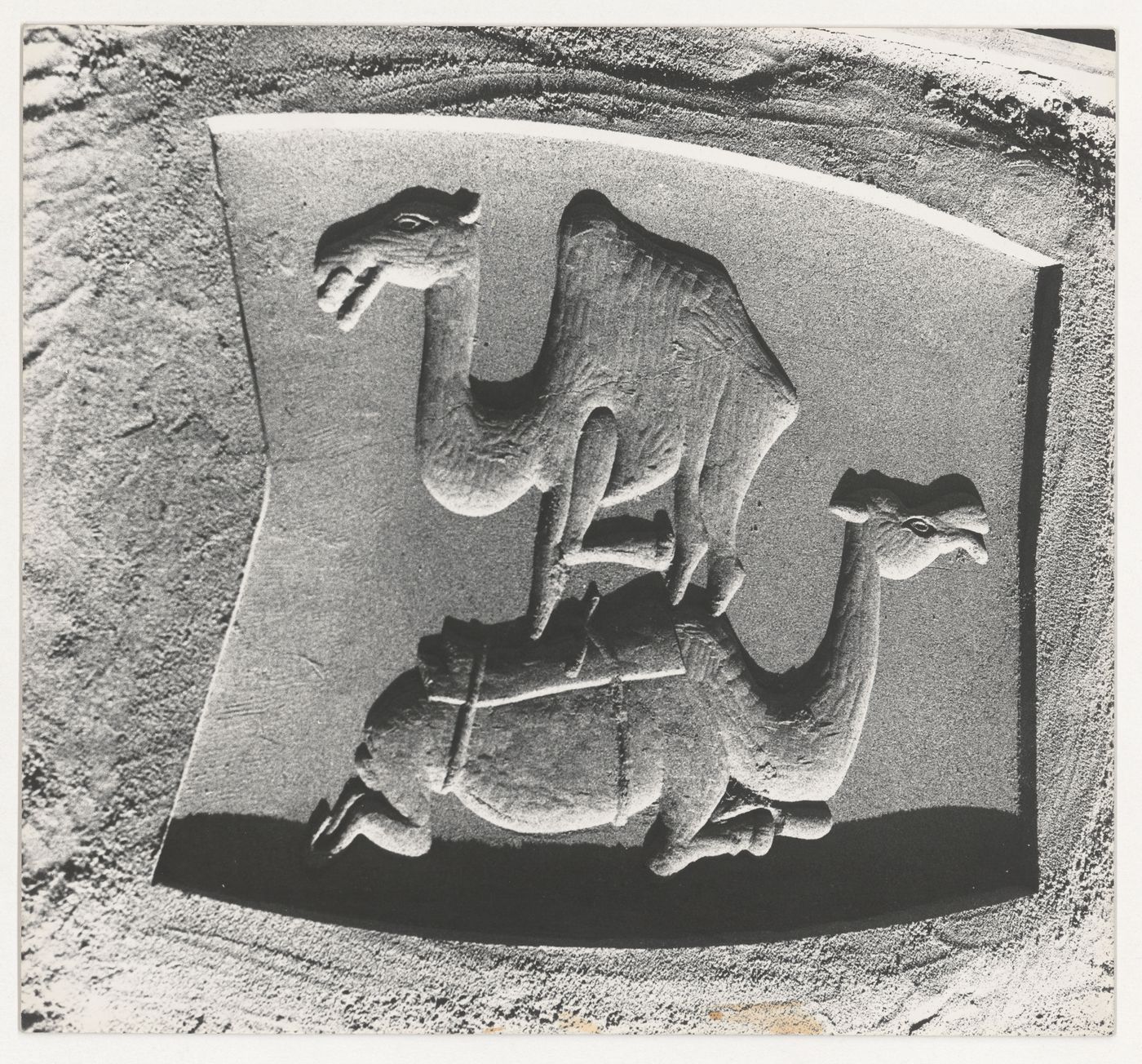 View of a bas-relief of the two camels sign by Le Corbusier, Chandigarh, India