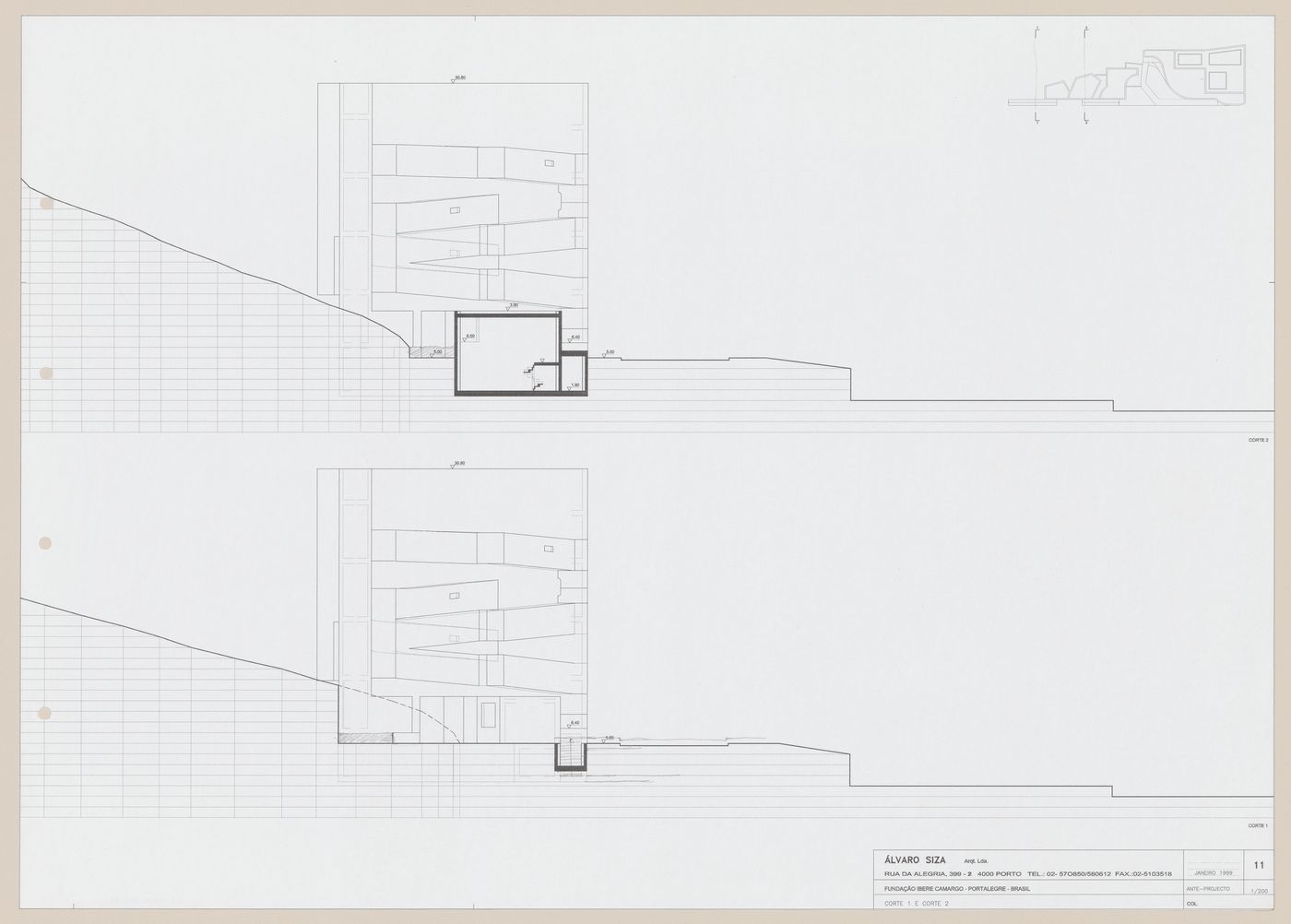 Sections for C. Cultural e Audit. para a Fundação Iberê  Camargo [Iberê  Camargo Foundation Museum], Porto Alegre, Brazil